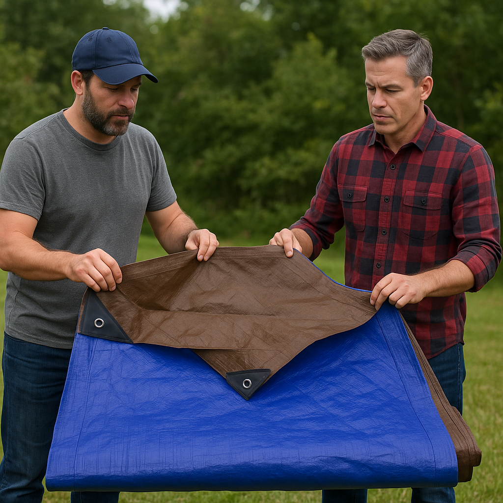 UV Protected Waterproof Heavy Duty Tarpaulin 185gsm - Brown and Blue Outdoor Cover for All-Weather Protection