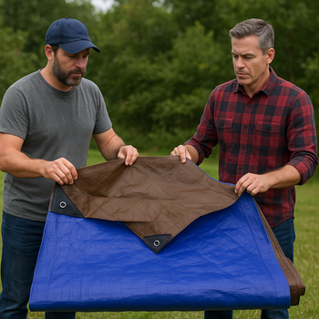 UV Protected Waterproof Heavy Duty Tarpaulin 185gsm - Brown and Blue Outdoor Cover for All-Weather Protection