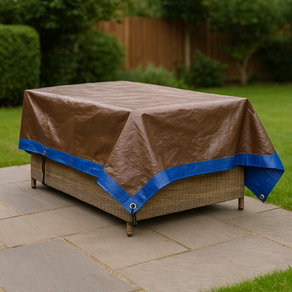 185gsm UV Protected Waterproof Heavy Duty Tarpaulin- Brown and Blue Outdoor Cover for All-Weather Protection