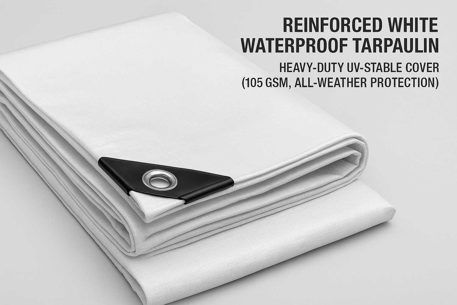 Heavy Duty Reinforced White Waterproof Tarpaulin – UV-Stable All-Weather Cover (105 GSM) | Heavy-Duty Poly Sheet with Metal Eyelets & Reinforced Corners – Industrial, Garden & Construction Use