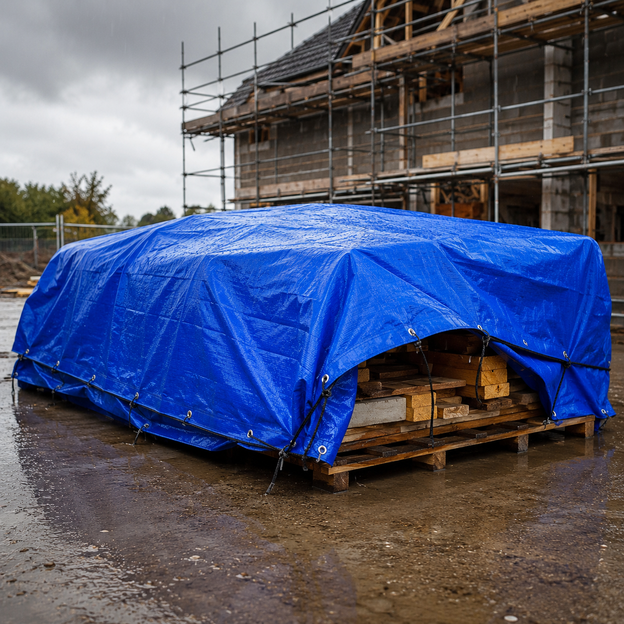 Heavy-Duty Waterproof Tarpaulin 7m x 11m (23ft x 36ft) | Reinforced HDPE Tarp with Aluminium Eyelets - Blue