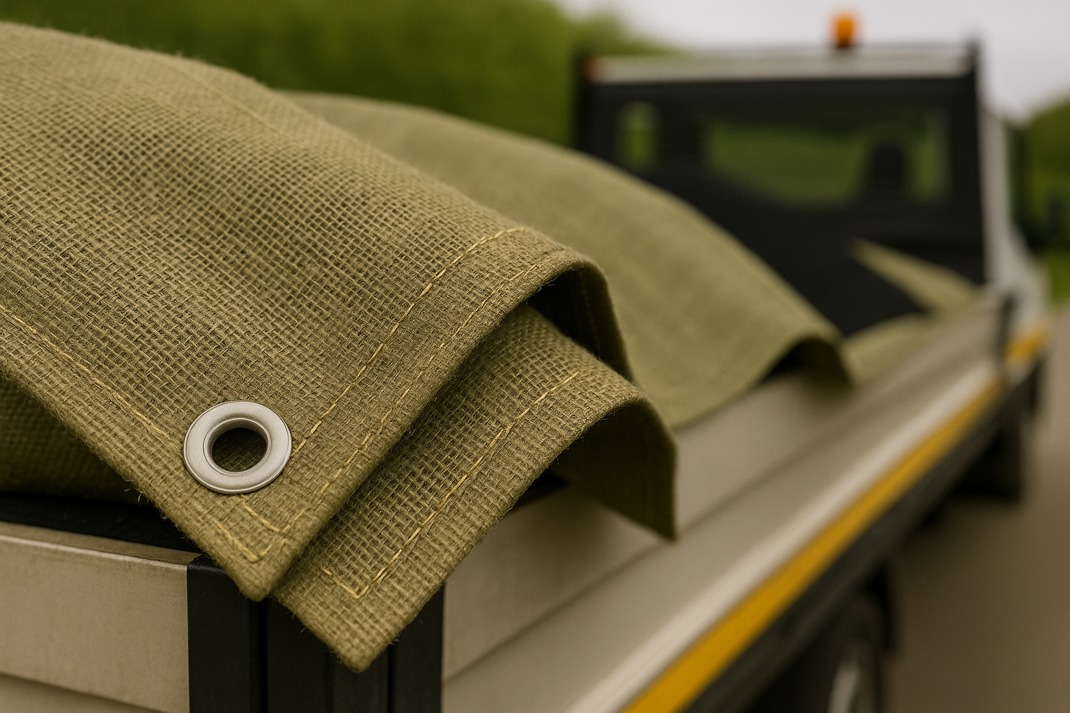 Premium Heavy-Duty Tarmac Jute Sheet Cover – 350 GSM Natural Hessian with Double-Sewn Hemmed Edges, Eyelets & Ropes | Eco-Friendly Breathable Protection for Asphalt & Concrete