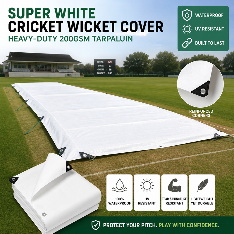 Heavy Duty Cricket Wicket Cover 200gsm – Super White Waterproof Tarpaulin