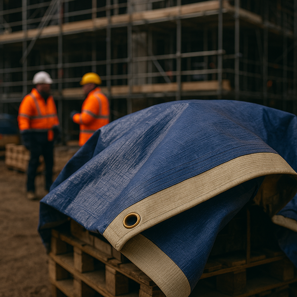350gsm Super Heavy Duty Blue & Beige Tarpaulin Sheet – Waterproof, UV Protected, Reinforced Eyelets, Industrial Outdoor Cover