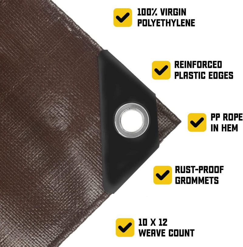 Heavy Duty UV Resistant Protective Poly Tarpaulin Brown/Black 305gsm