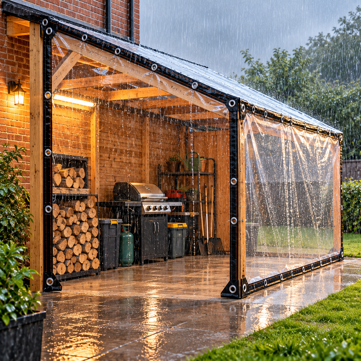 Clear PVC Tarpaulin 0.35mm Heavy Duty 400GSM Waterproof Transparent Tarp with Eyelets – Reinforced Outdoor Cover for Gazebo, Greenhouse, Chicken Coop & Garden Furniture