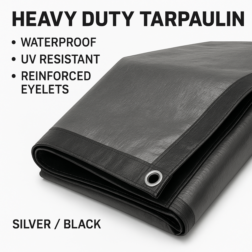 Heavy Duty Silver/Black Tarpaulin 105 GSM – UV Resistant, Reinforced Waterproof Cover for Furniture, Construction, Farm and Vehicle Protection