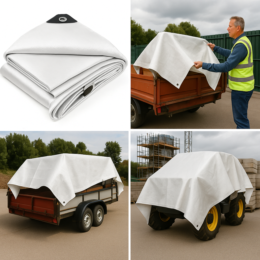 Heavy Duty Reinforced White Waterproof Tarpaulin – UV-Stable All-Weather Cover (105 GSM) | Heavy-Duty Poly Sheet with Metal Eyelets & Reinforced Corners – Industrial, Garden & Construction Use