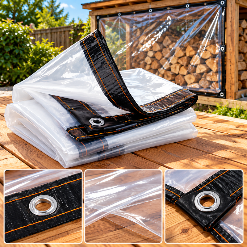 Clear PVC Tarpaulin 0.35mm Heavy Duty 400GSM Waterproof Transparent Tarp with Eyelets – Reinforced Outdoor Cover for Gazebo, Greenhouse, Chicken Coop & Garden Furniture