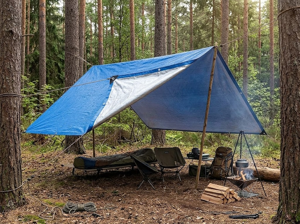 Heavy Duty Waterproof Tarpaulin 110GSM – Blue/Silver UV & Tear Resistant PE Tarp with Reinforced Eyelets – Outdoor Cover, Garden, Roof & Shelter – Various Sizes