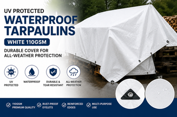 UV Protected Waterproof Tarpaulins – White 110gsm Durable Cover for All-Weather Protection