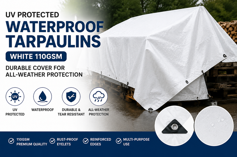 UV Protected Waterproof Tarpaulins – White 110gsm Durable Cover for All-Weather Protection