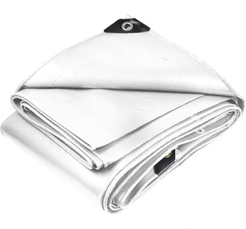 Heavy Duty Reinforced White Waterproof Tarpaulin – UV-Stable All-Weather Cover (105 GSM) | Heavy-Duty Poly Sheet with Metal Eyelets & Reinforced Corners – Industrial, Garden & Construction Use